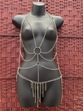 Silver Body Chain | 2-Piece Harness with Fringe | OS | NWOT